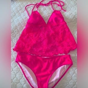 Tie back tanktini double top string 2 piece swim suit